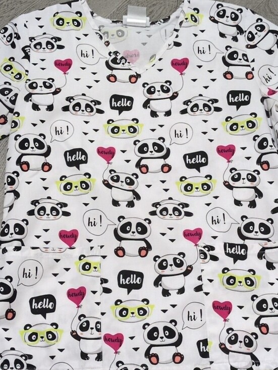 Scrubstar Other - Scrubstar White Panda Print  Top with Pink & Lime Accents